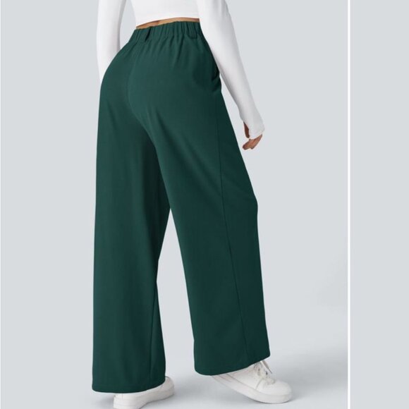 Halara Flex High Waisted Pocket Wide Leg Pant Waffle Office Green Medium Petite - Picture 3 of 13